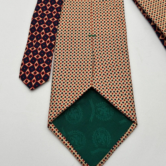 Tommy Hilfiger Orange Navy  Geometric Silk Men Neck Tie - Picture 3 of 6